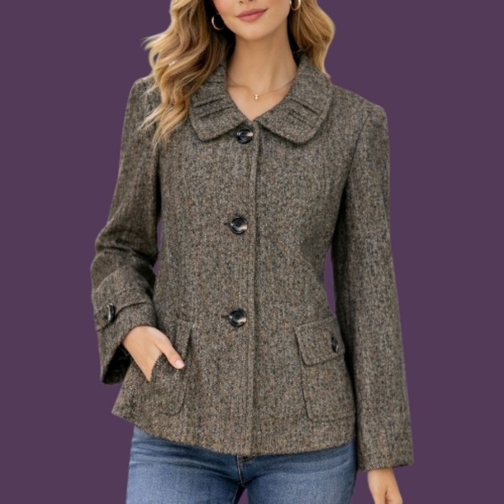 VTG SAG HARBOR Gothic Herringbone Swing Blazer Coat - Picture 1 of 8